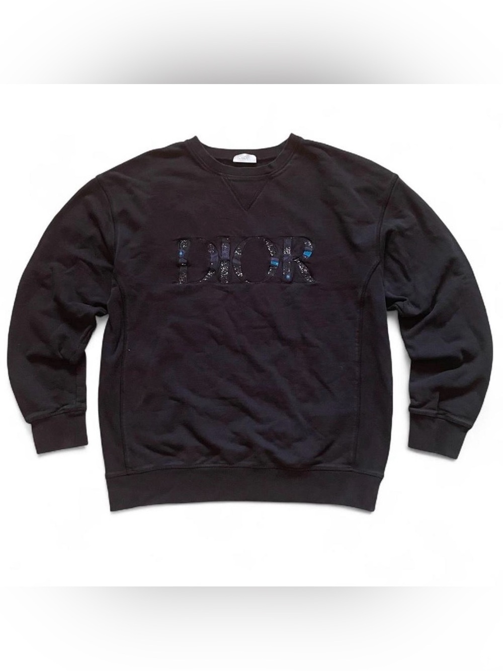 DIOR 143J687A0531 Logo Embroidered Oversize Crew Neck Sweatshirt Men's XL black
